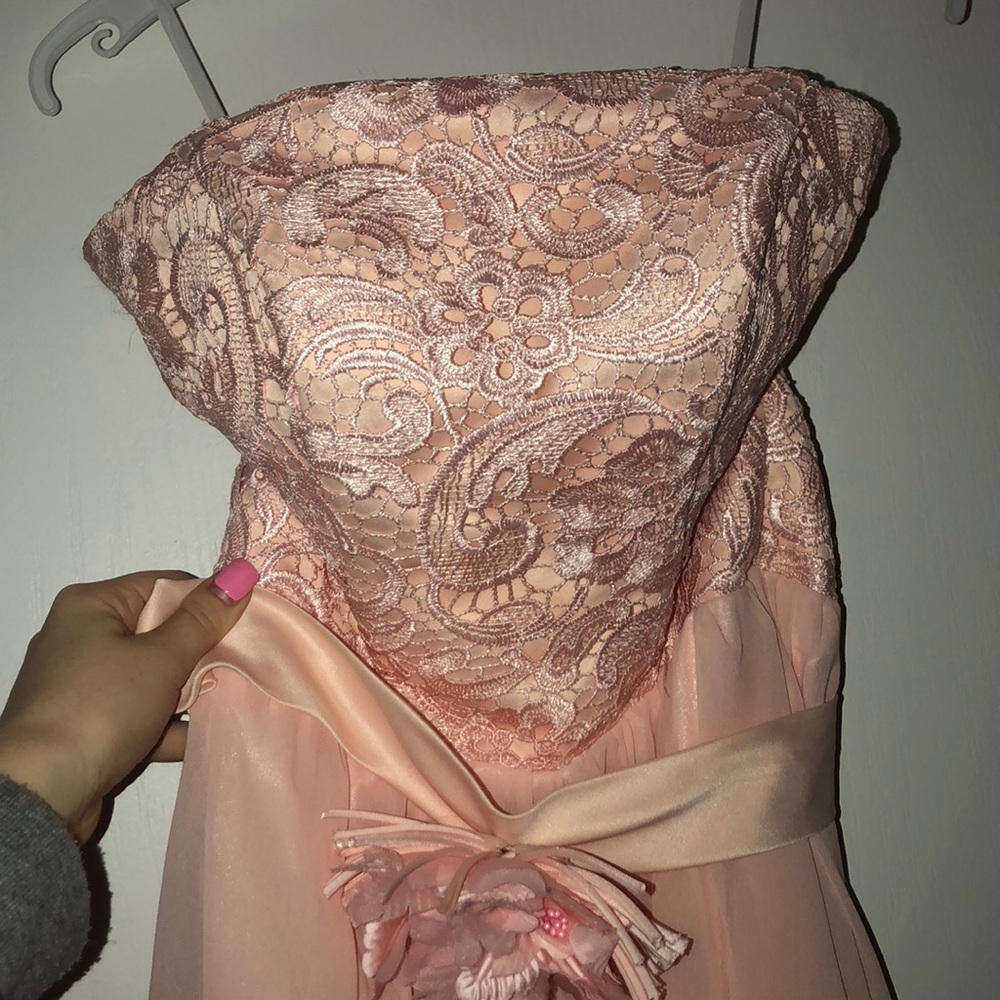 pink lace formal dress